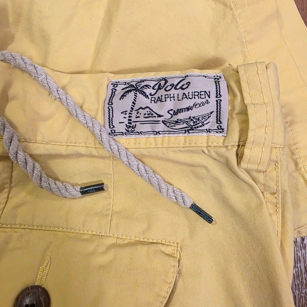 Vtg 90s Polo Ralph Lauren Shorts Yellow Beach Palm Tree Mens‎